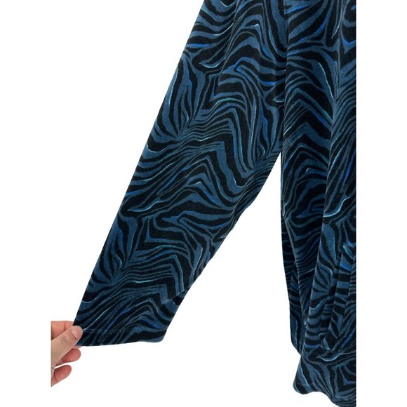 Catherines Blue Black Velvet Full Front Zip Zebra Mock Neck Jacket Women's Sz 2X - Picture 4 of 8